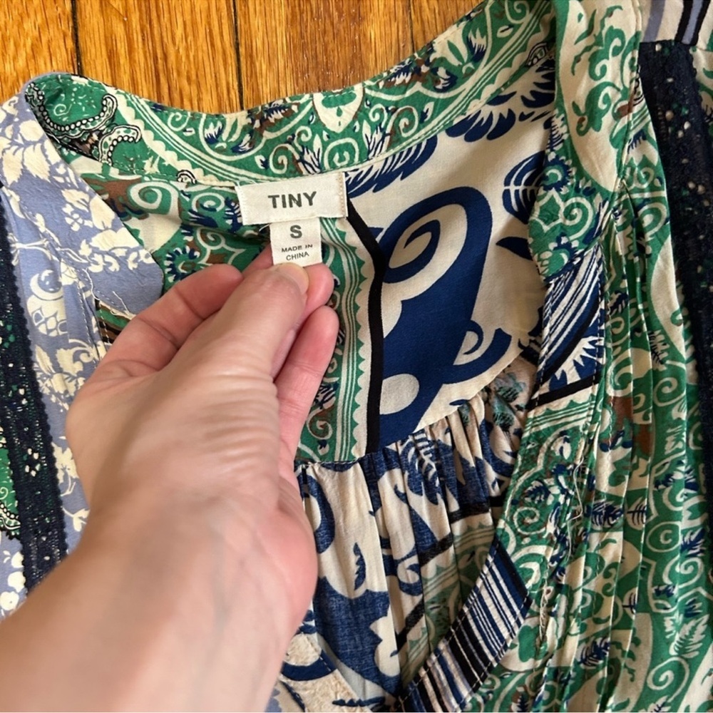 Tiny Split Neck Drop Waist Patchwork Dress Small - image 5